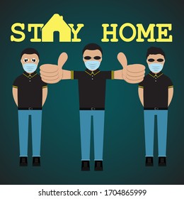 Flat Simple Design Character Illustration With Stay Home Lettering Poster