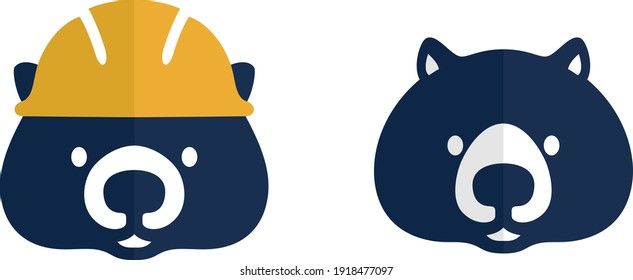 Flat Simple Design of Wombat with Yellow Hard Hat (Construction Helmet)