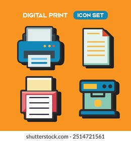 flat simple digital printing print element icon set illustration with orange background.