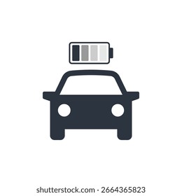 Flat Simple Electric Car Charge Icon with Battery Indicator Concept