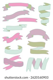 elementos simples planos definidos de formas diferentes. Fitas, faixas, arcos, bandeiras, ícones, emblemas isolados no fundo branco. Para o design de itens infantis, web design, lojas.