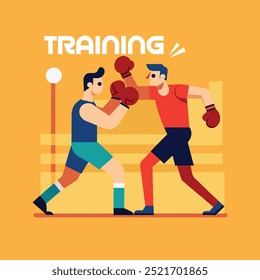 flat simple fun boxing people training gym illustration.