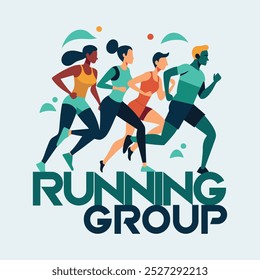 flat simple group of people  go green running runner run jogging activity cartoon illustration.