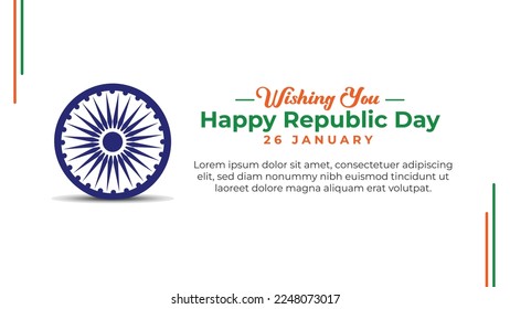 Flat Simple Happy Republic Day Banner Template, Republic Day Greeting Card. Vector Illustration