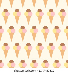 Flat simple ice cream cones seamless pattern, vector