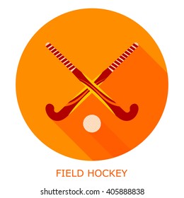 Flat simple icon field hockey on a red circle. It is easy to change the shape and color. Vector illustration