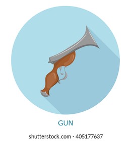 Flat simple icon gun on a blue circle. It is easy to change the shape and color. Vector illustration