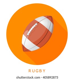 Flat simple icon rugby ball on a red circle. It is easy to change the shape and color. Vector illustration