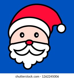 Flat simple icon Santa Claus isolated on blue background. Vector illustration.