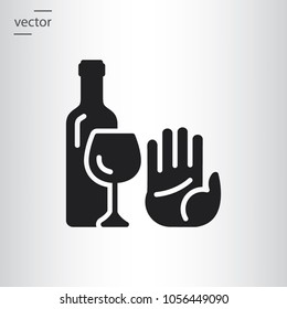 flat simple icon vector - illustration of No alcohol sing, hand stop icon