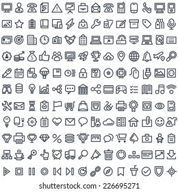 Flat simple icons. 196 modern icons for mobile interface.