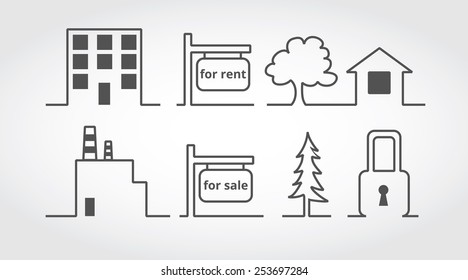 flat and simple icons, for rent symbol, for sale banner, Estate and realty