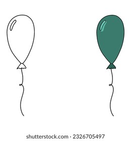 flat simple illustration of balloon. black and white and colored version 