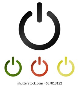 Flat simple illustration of buttons isolated on white background. Green, black, yellow and red icons on and off buttons in the cartoon style. on and off toggle switch. Vector image.