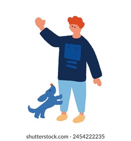 Flat and simple illustration of dog and man