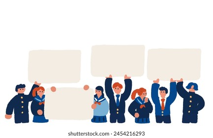Flat and simple illustration of male and female students with boards