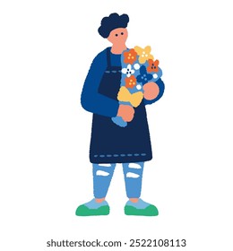 Ilustración plana y simple de un hombre en una florería