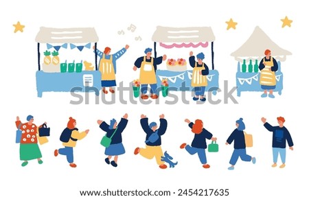 Flat and simple illustration set of people enjoying the market