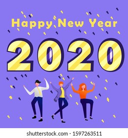 flat simple illustration of several people throwing a new year party