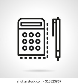 Flat simple line style calculator with pen vector icon. Symbol design of mathematics, finance or accounting. Web design elements.