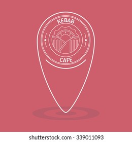 Flat simple map pointer of kebab cafe on red background