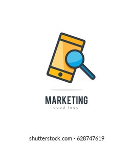 Flat Simple Mobile Phone Search Icon Logo Design