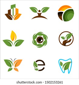 flat simple modern green ecology logo set - vector