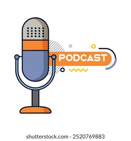 flat simple orange podcast radio broadcast logo illustration.