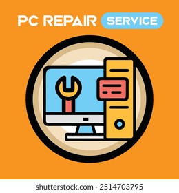 flat simple pc repair service logo icon mascot illustration.