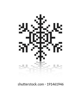 Flat Simple Pixel Web Icon Of Winter Snowflake, Vector Illustration