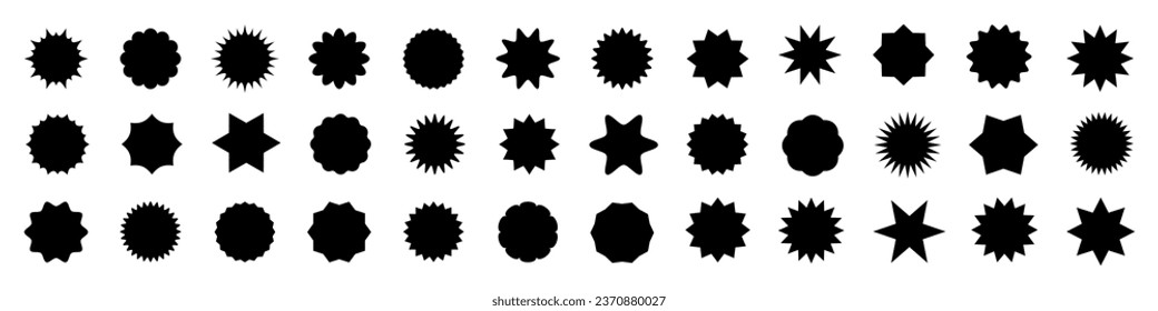 Flat simple starburst shapes. Sticker, label, promotional badge on white background