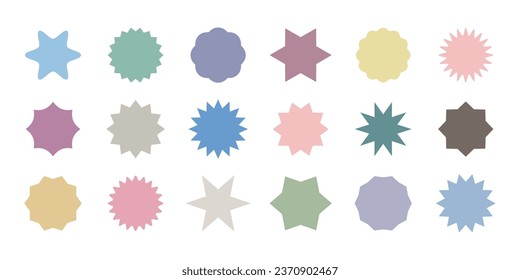 Flat simple starburst shapes. Sticker, label, promotional badge on white background