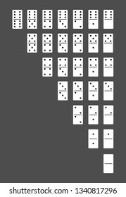 Flat simple style dominoes white bones double-six set, vector dice illustration icons