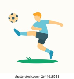 Flat Simple Style Player Kicking Soccer Ball Activity Illustration