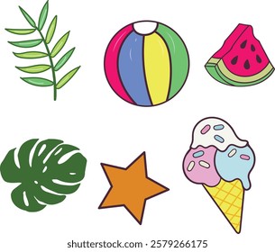 Flat and simple summer vacation icon set summer design elements vector