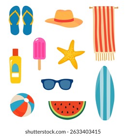 Flat and simple summer vacation icon set