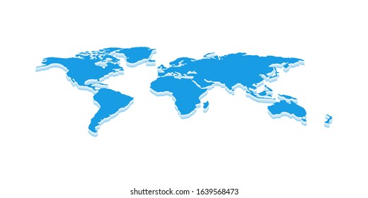 flat simple template earth map,  isometric world map in modern style on white background