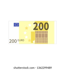 Flat simple two hundred euro banknote isolated on white
