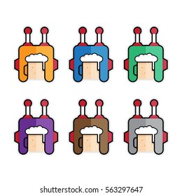flat simple vector icons set of robot beer