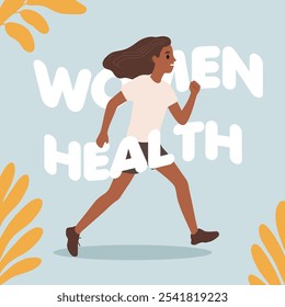 Ilustración de corredor de carrera de salud de período de mujeres de Vector simple plano.
