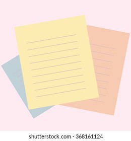 Flat simplified background made with a bunch of colored paper sheets. Pastel colors. Can be used in decoration and as separate elements for office, educational and printing purposes.