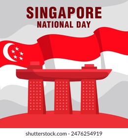 flat Singapore National Day illustration design with flag