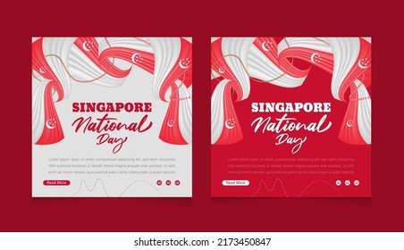 Flat Singapore national day social media post banner illustration design