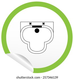 Flat sink icon on sticker for floor plan outline. Line editable EPS10 vector furniture illustration. View from above