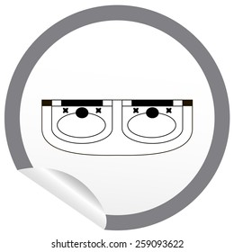 Flat sink icon on sticker for floor plan outline. Line editable EPS10 vector furniture illustration. View from above