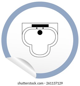 Flat sink icon on sticker for floor plan outline. Line editable EPS10 vector furniture illustration. View from above