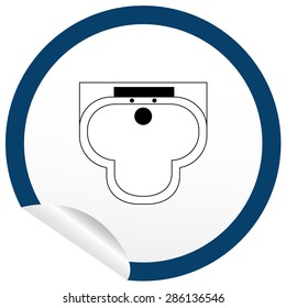 Flat sink icon on sticker for floor plan outline. Line editable EPS10 vector furniture illustration. View from above