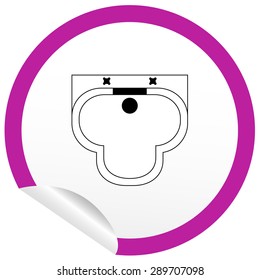 Flat sink icon on sticker for floor plan outline. Line editable EPS10 vector furniture illustration. View from above