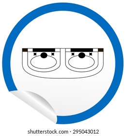 Flat sink icon on sticker for floor plan outline. Line editable EPS10 vector furniture illustration. View from above