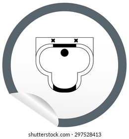 Flat sink icon on sticker for floor plan outline. Line editable EPS10 vector furniture illustration. View from above
